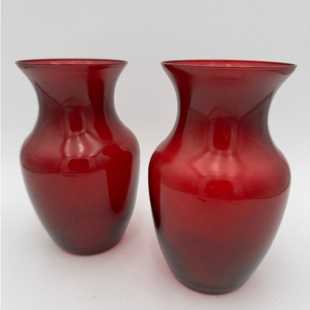Set of 2 Vintage Royal Ruby Flared Vase by Libbey 8" Set of 2
